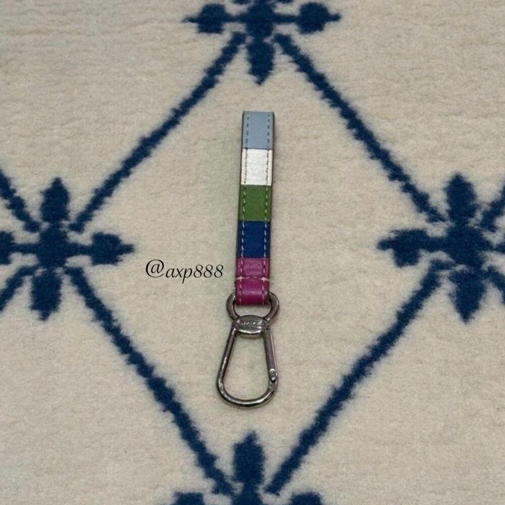 Coach Y2K Vintage Legacy Stripe Colorblock Leather Keychain Bag Charm - Multi - Picture 2 of 5